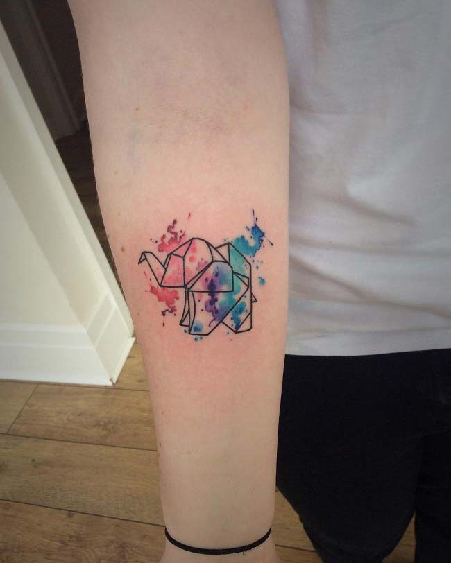 colorful prism elephant tattoo