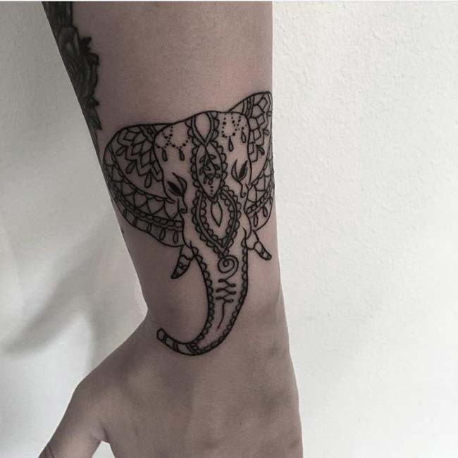 wrist mandala elephant tattoo