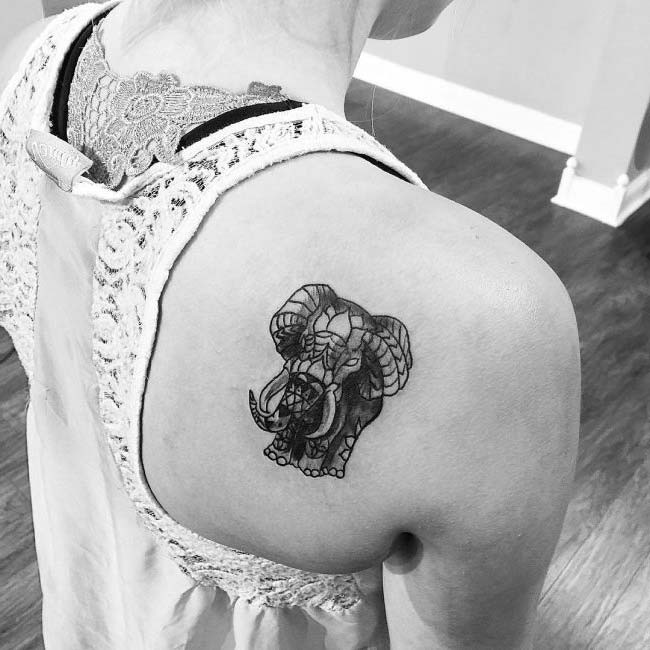back shoulder sketch elephant tattoo