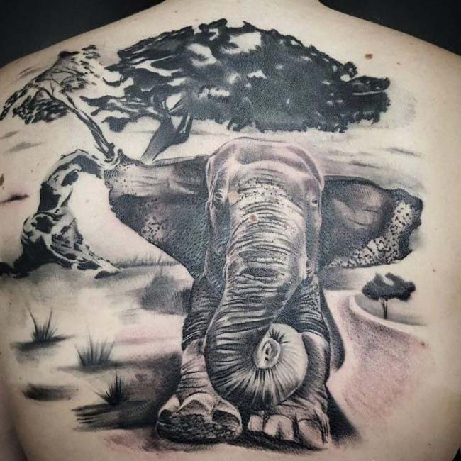 3D Elephant Portrait Tattoo