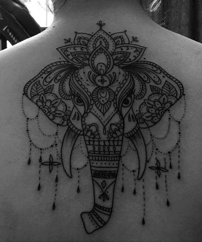 mandala lady back elephant tattoo models