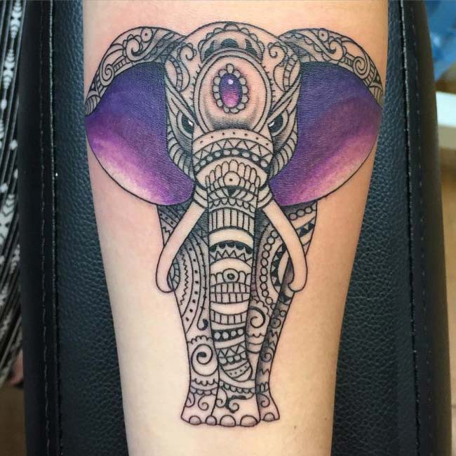 purple-eared spiritual elephant tattoo