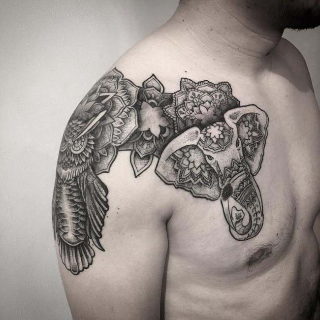 shoulder and chest of elephant tattoo