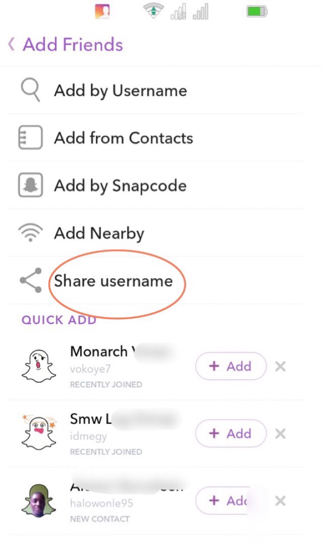 sharing your Snapchat username