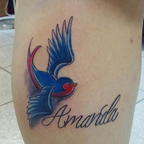 name tattoo with bird