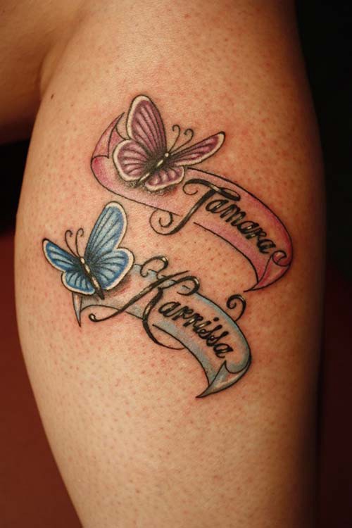 colorful name tattoo with butterfly colorful name tattoo with butterfly