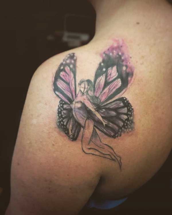 butterfly girl shoulder tattoo