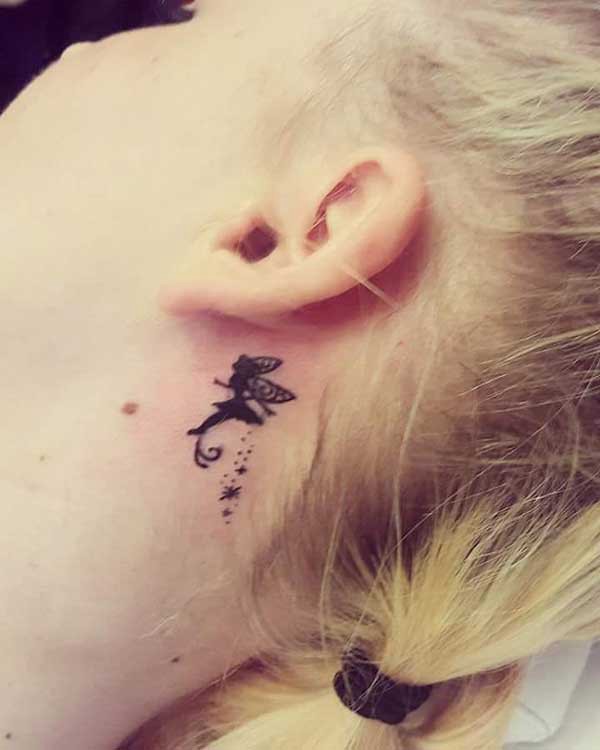 behind-the-ear angel tattoo