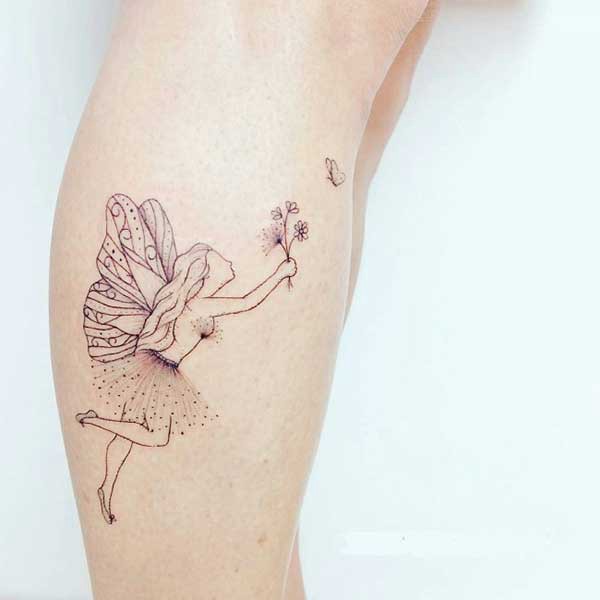 leg angel tattoo