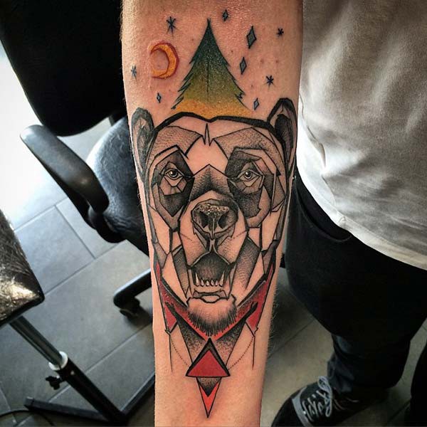 geometric bear tattoo man arm
