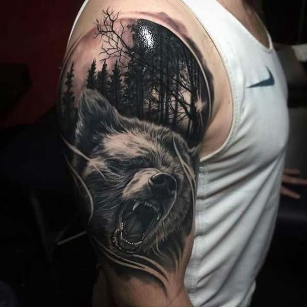 bear tattoo black and white