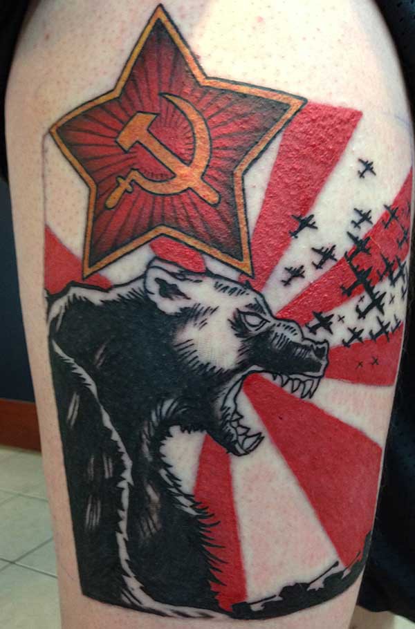 communism sickle hammer and bear tattoo