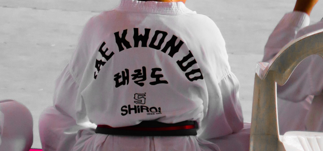 A young Taekwondo student wearing a gi