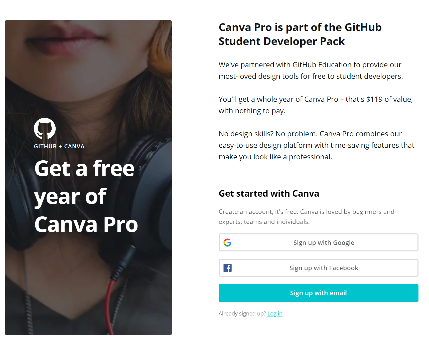 Canva Pro free for a year for GitHub Student Developer Education Pack