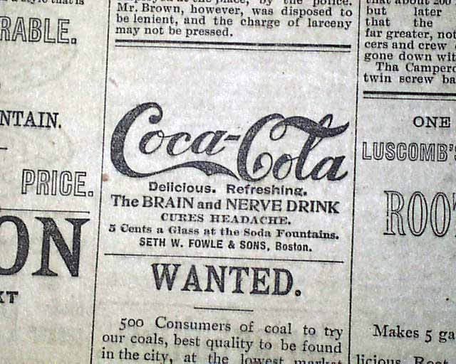 Coca-Cola News paper ad - JUNE 23, 1893 - Spencerian script