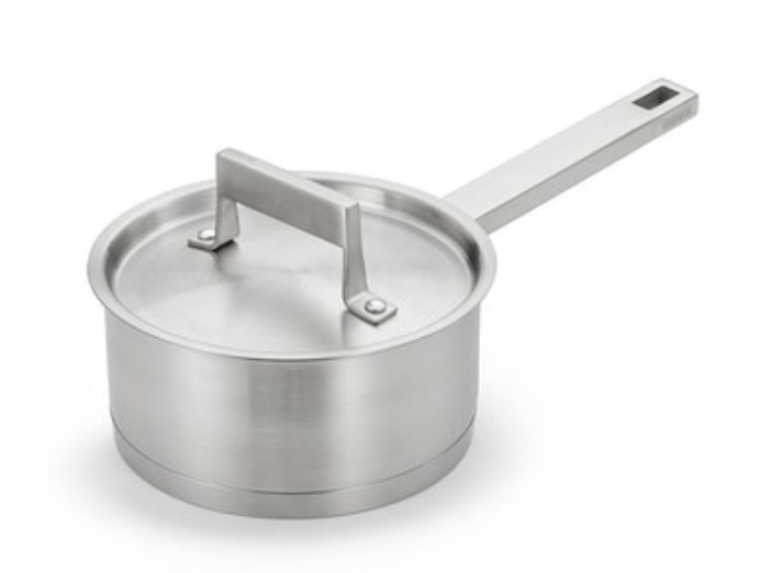 A heavy duty stainless steel saucepan with lid