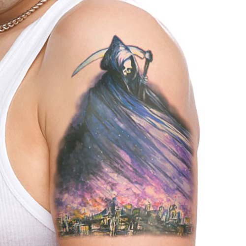 colorful grim reaper tattoos