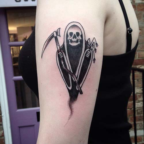 woman shoulder grim reaper tattoos grim reaper tattoos