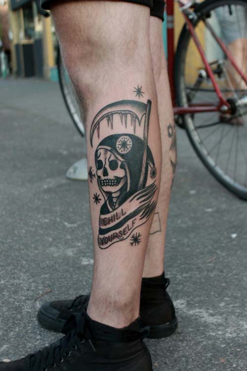 grim reaper tattoos on leg grim reaper tattoos