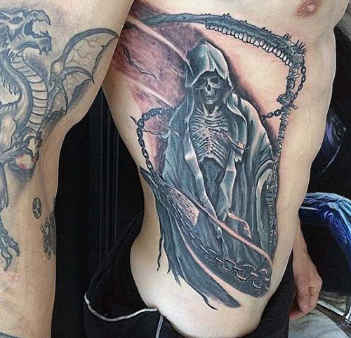 grim reaper tattoos man belly grim reaper tattoos