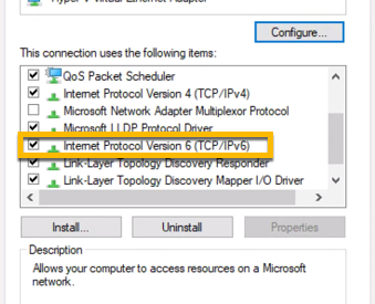 Disabling IPv6 on Network Adapter Windows 10
