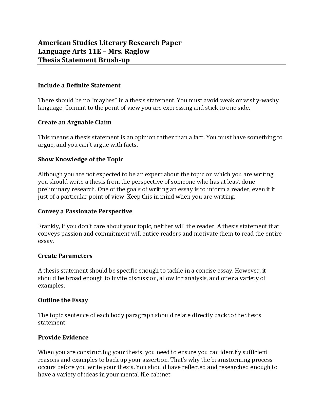 sample research paper thesis statements