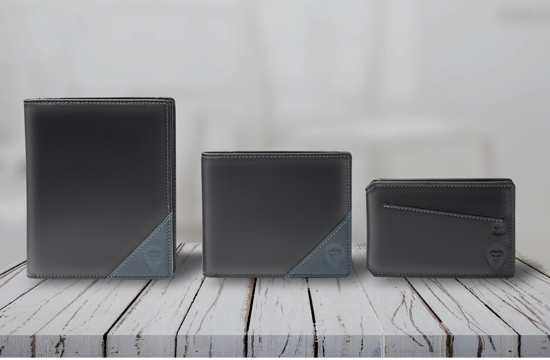 3 different styles of Wallor 2.0 wallets. Smart wallets with GPS tracking.