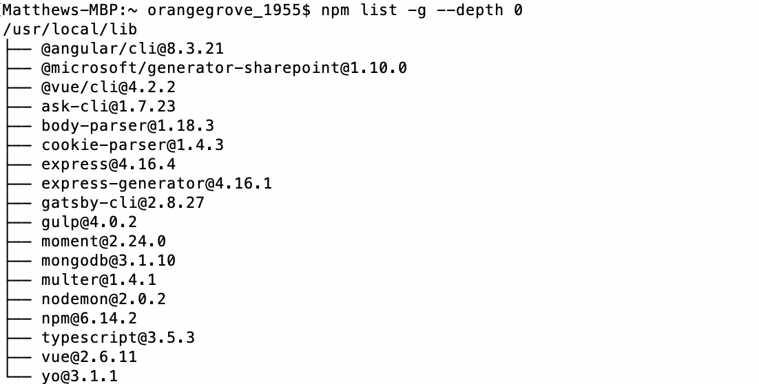 Output of npm list -g???depth 0