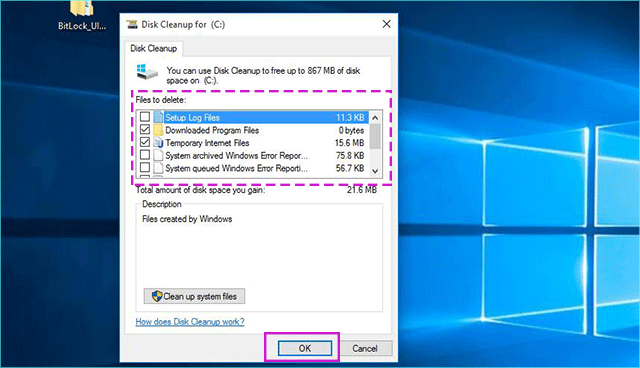 select files to delete in disk cleanup