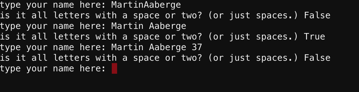Terminal testing different strings with spaces.