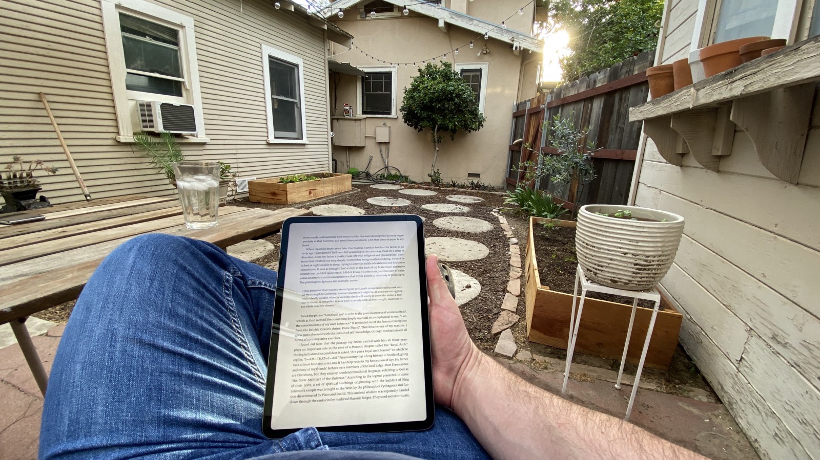 iPad Pro 11-inch using the Kindle App outside
