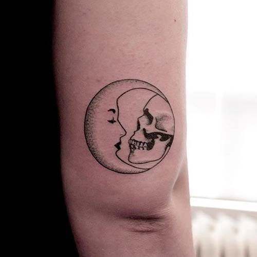 crescent moon and skull tattoo