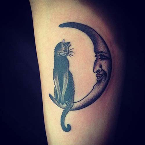 crescent moon and cat tattoo