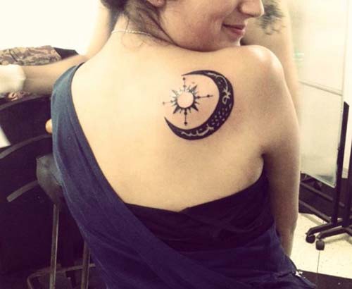 shoulder back moon tattoo