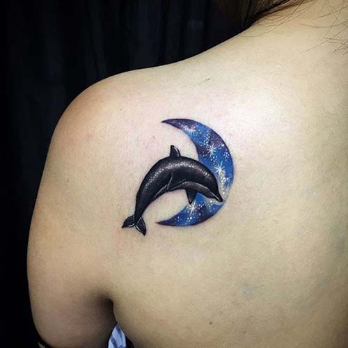 dolphin and moon tattoo