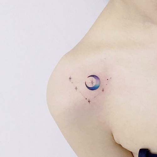 shoulder colorful moon tattoo shoulder watercolor moon tattoo