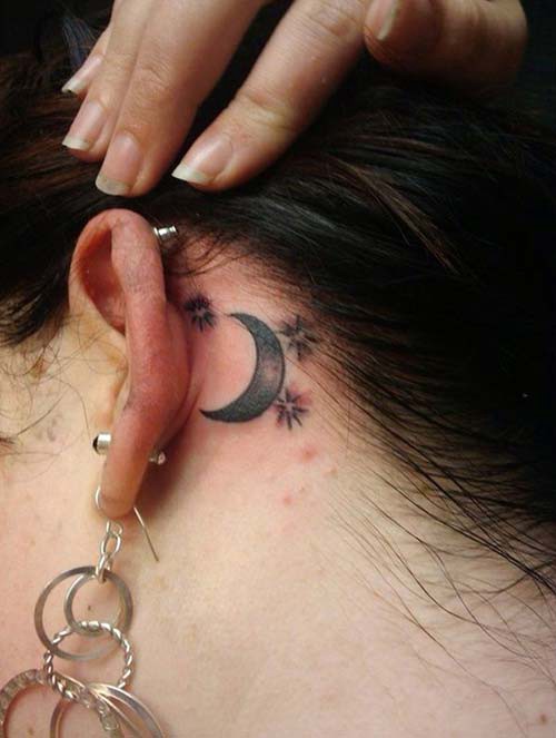 moon tattoos behind ear 