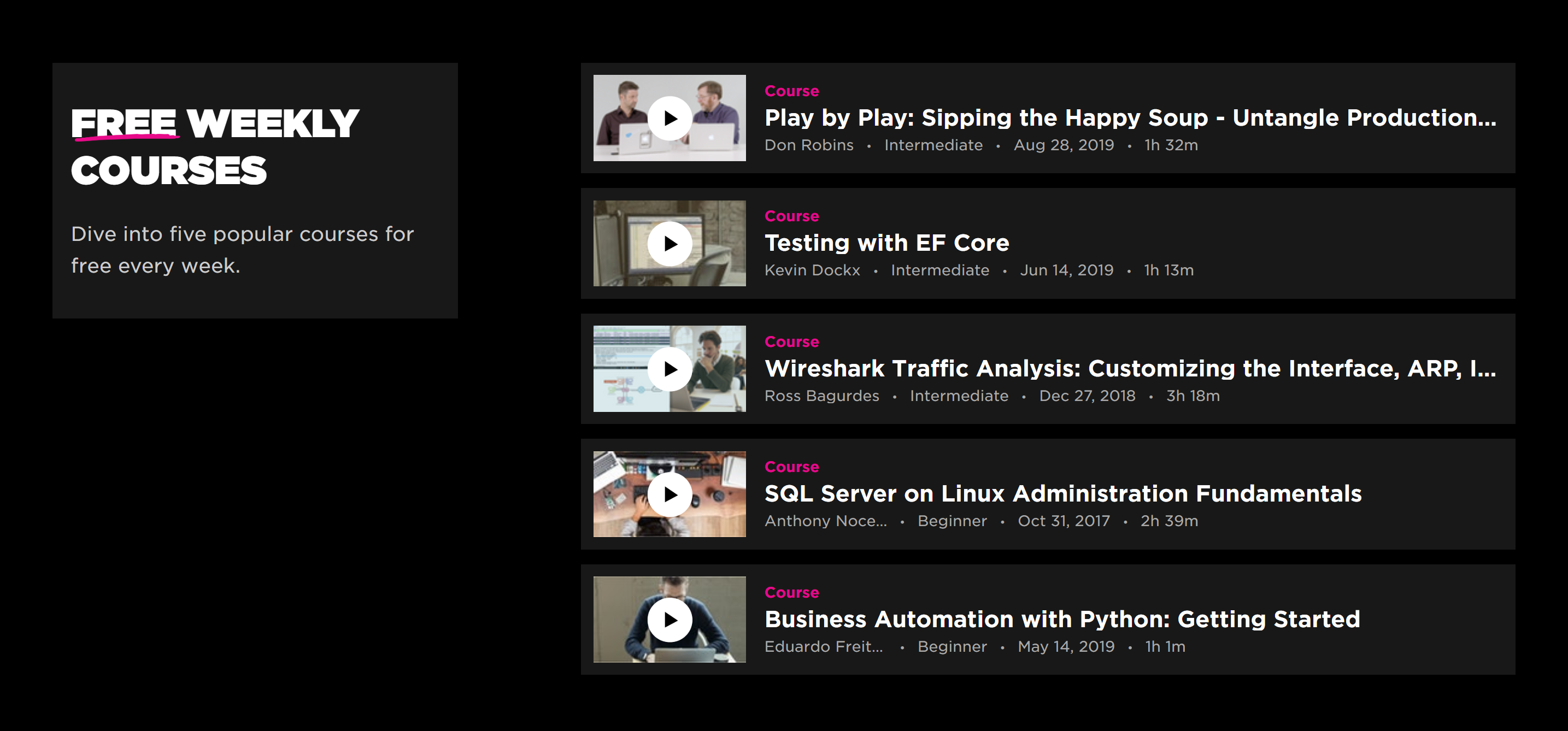 Pluralsight free weekly courses