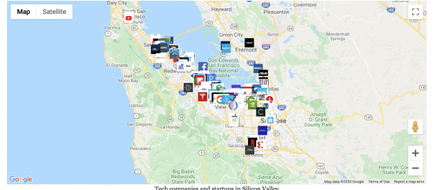 Silicon Valley Map of Tech Companies and Startups