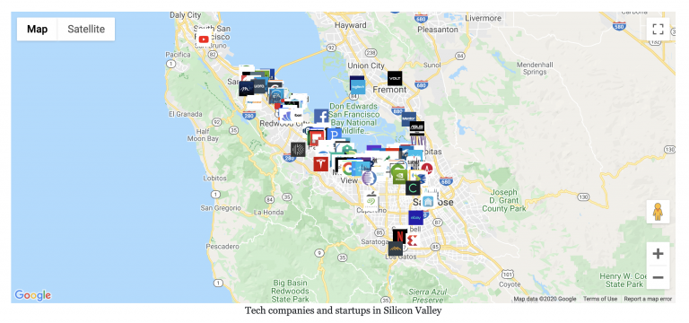 Silicon Valley Map of Tech Companies and Startups - 911 WeKnow