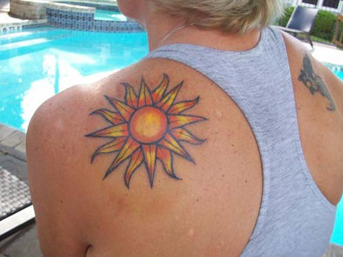 shoulder back sun tattoo