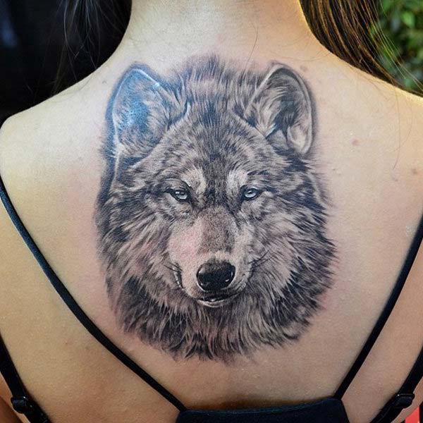 she-wolf back tattoo
