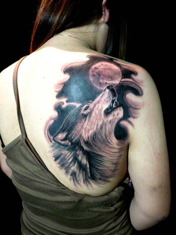 woman tattoo howling wolf asena
