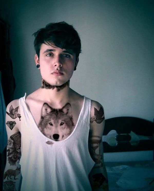 chest wolf tattoo