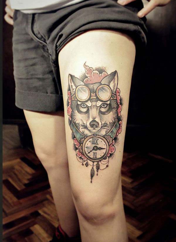 steampunk wolf tattoo