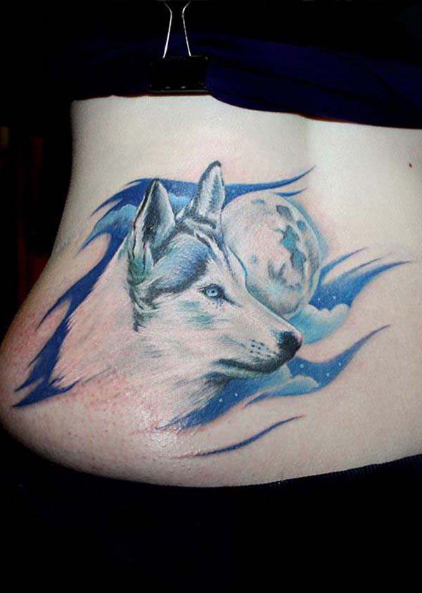 full moon and wolf tattoo