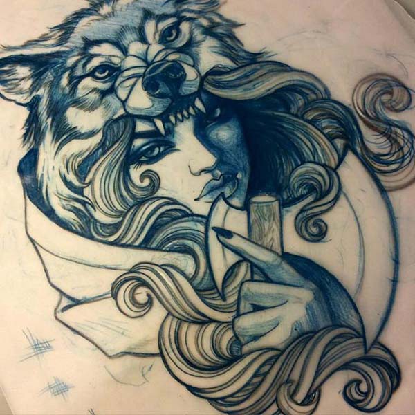 wolf and girl tattoo