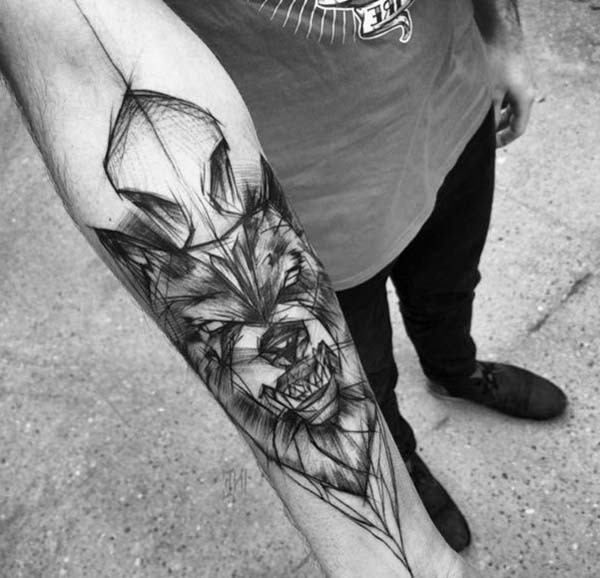 black pencil wolf drawing tattoo