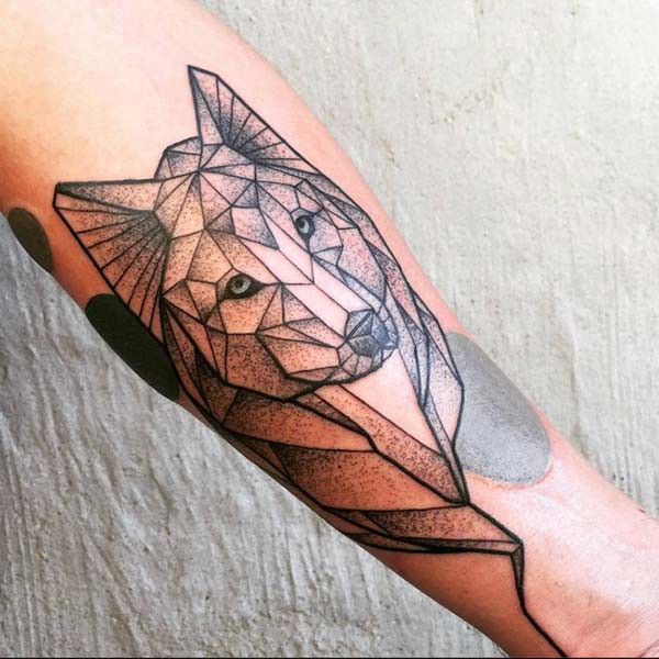 geometirk wolf tattoo arm