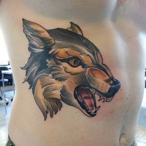 waist area wolf tattoo